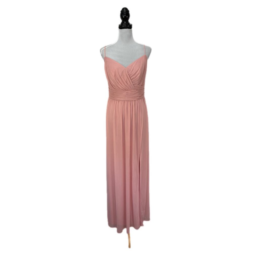 David's Bridal Blush Pink Rouched Waist Long Slip Bridesmaid Dress - Women's 16